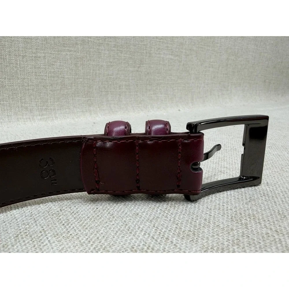 Mio Marino Burgundy Genuine Leather Belt‎ Mens Size 38 Gunmetal Buckle Excellent